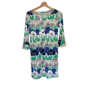 Tori Richard Honu Lana Floral Bell Sleeve Shift Dress XXS Resort Lagenlook